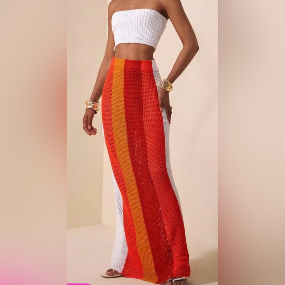 Colorful Striped Knit Maxi Skirt